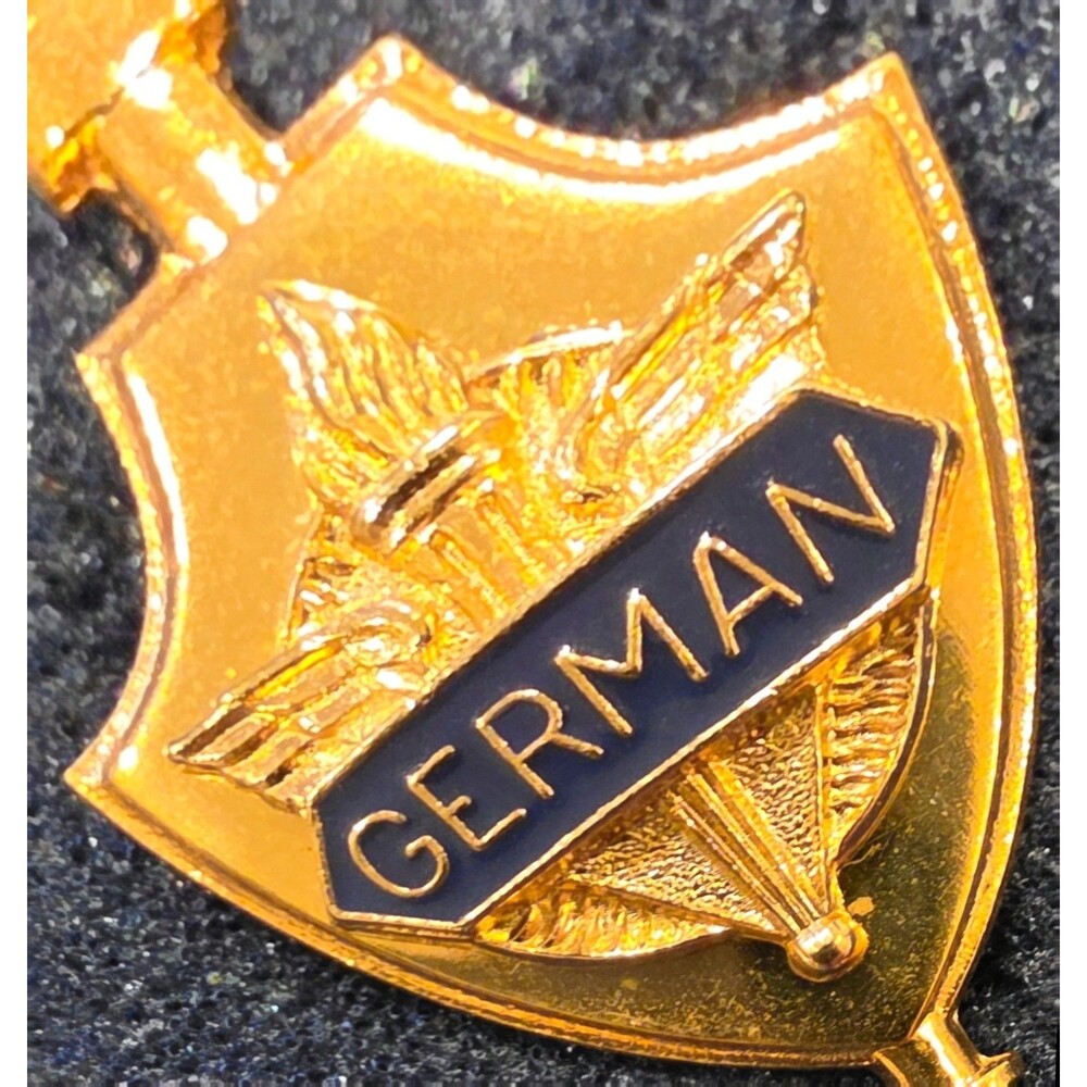 Vintage Gold GERMAN Honor Society Pin Shield Torch Enamel High School Award